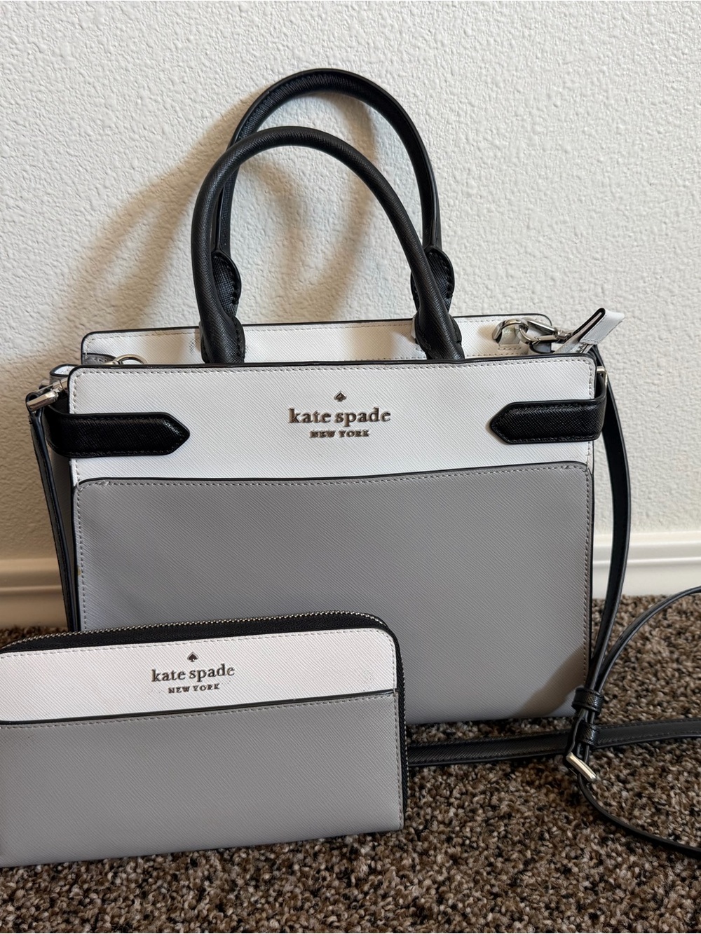 kate spade Gray & White Purse with Matching Wallet